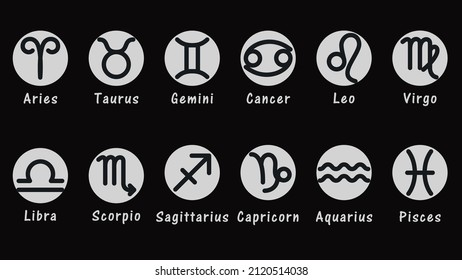 zodiac symbols collection on dark background