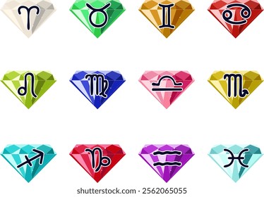 Zodiac symbols and gemstone icon illustration