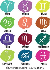 Zodiac symbols, hand drawn, vector Illustration