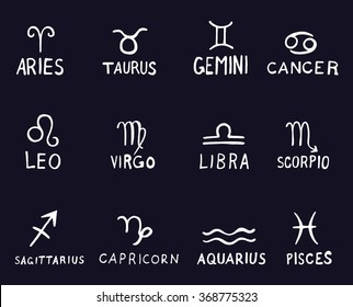 Zodiac Symbols. Hand Drawn Vector Illustration