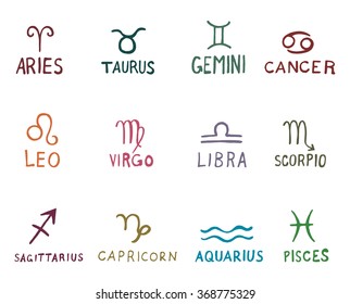 Zodiac symbols. Hand drawn vector illustration