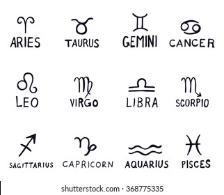 Zodiac symbols. Hand drawn vector illustration