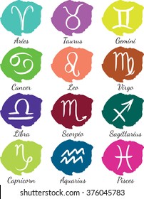 Zodiac symbols, hand drawn - vector Illustration