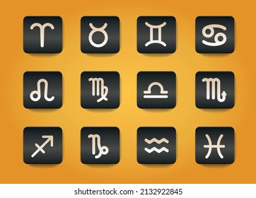 zodiac symbols on black buttons on yellow background