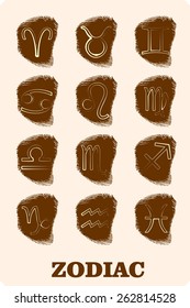 zodiac symbols on fingerprint icons set