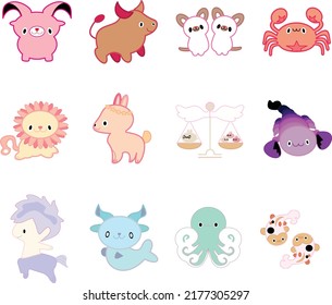 zodiac symbols on white background