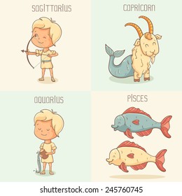 Zodiac symbols - Sagittarius Capricorn Aquarius Pisces