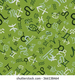 zodiac symbols seamless pattern green.vector illustration