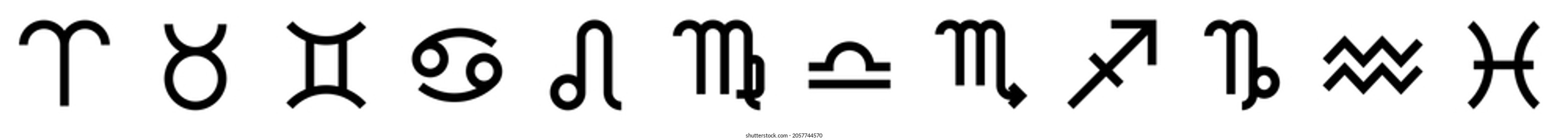 Zodiac symbols. Set od twelve astrological signs. Simple flat vector icons.