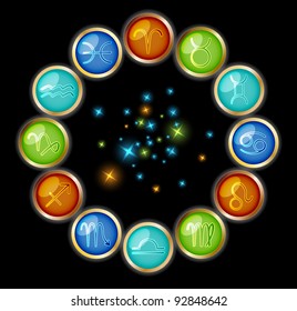 Zodiac symbols with starry light