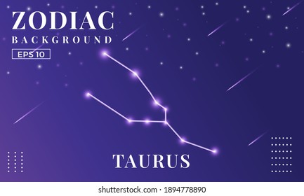 Zodiac Taurus background at night with beautiful shooting star and stars ornaments. Perfect for copybook brochures, school books, Notebook paper, book, magazine template.