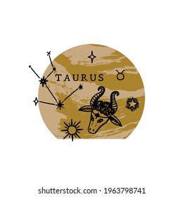 Zodiac Taurus boho magical vintage distressed art symbol or label