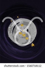 Zodiac Taurus sign A4 print poster with constellation symbol. Vector illustration banner. Wall art cosmic print.