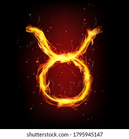 Zodiac Taurus sign in fire and smoke in the night