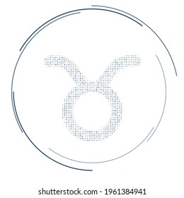 El símbolo de zodiac taurus lleno de puntos de color azul oscuro. Estilo de puntillismo. Ilustración del vector sobre fondo blanco