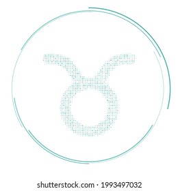 The zodiac taurus symbol filled with teal dots. Pointillism style. Vector illustration on white background