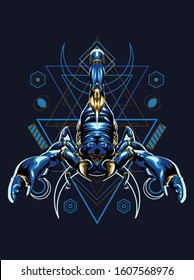 zodiac vector art blue scorpion king with sacred geometry