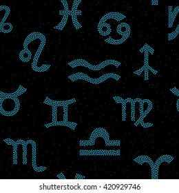 Zodiac vector background. Space seamless pattern.