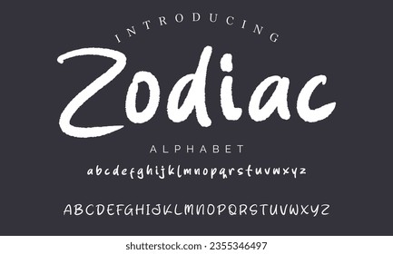 zodiac vector brush style font, alphabet, typeface, typography. Global swatches.