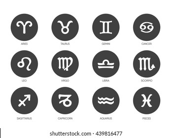 Zodiac vector icons set. Astrology and fortune telling concept. Isolated on white background