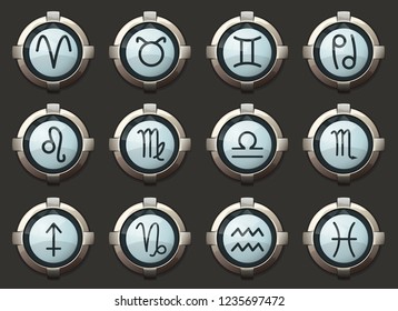 Zodiac vector icons in the stylish round buttons for mobile applications and web