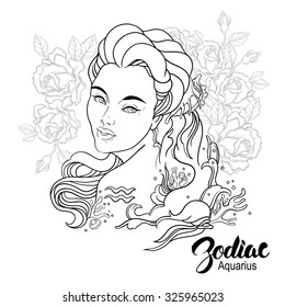 Zodiac Vector Illustration Aquarius Girl Flowers Stock Vector (Royalty ...