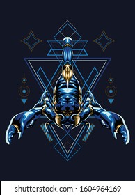 zodiac vector illustration blue scorpion king in geometric pattern