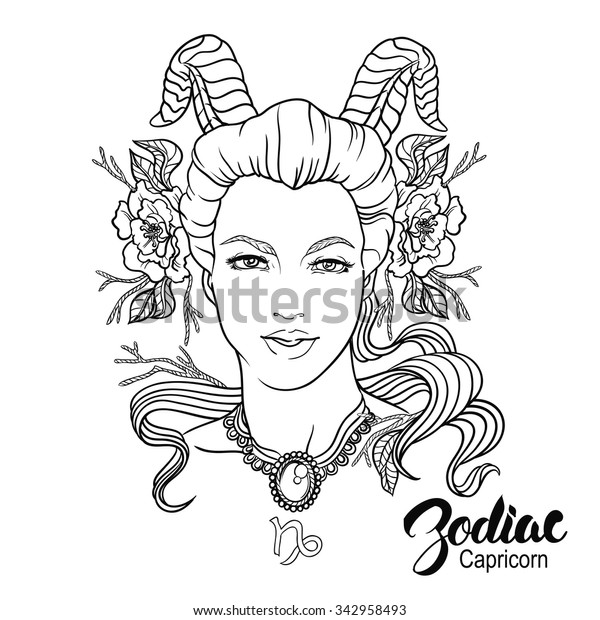 Zodiac Vector Illustration Capricorn Girl Flowers Stock Vector (Royalty ...