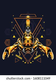 Zodiac vector illustration gold scorpion in geometric pattern