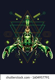 zodiac vector illustration green scorpion, scorpio in geometric pattern