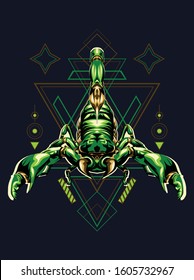 Zodiac vector illustration green scorpion king in geometric pattern