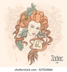 Zodiac Vector Illustration Leo Girl Flowers Stock Vector (Royalty Free ...