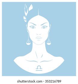 Zodiac. Vector illustration of Libra. Isolated on light blue background.