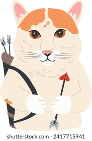 Zodiac vector illustration, a playful Sagittarius cat confidently holds an arrow in flat style