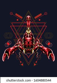 zodiac vector illustration red scorpio horoscopes symbol, scorpion king in geometric pattern