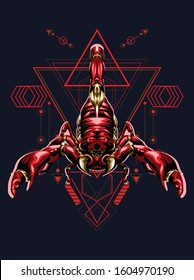 Zodiac vector illustration red scorpion king in geometric pattern
