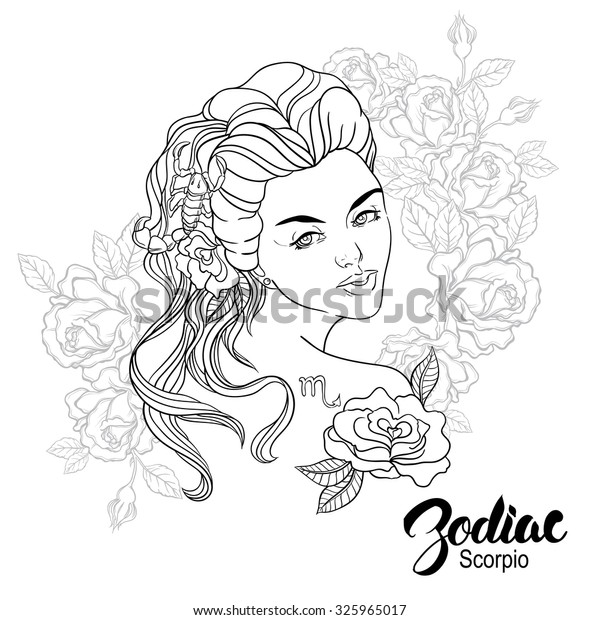 Zodiac Vector Illustration Scorpio Girl Flowers Stock Vector (Royalty ...