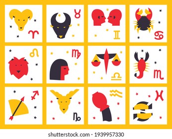 Zodiac vector set illustration. Abstract flat modern constellation.