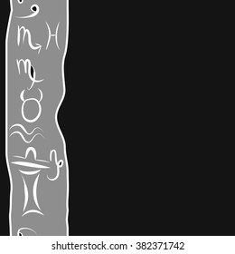 Zodiac vertical pattern, sign , doodles, hole,taurus,capricorn,virgo,pisces, cancer,scorpio,libra, gemini,aquarius, spot, hole. Hand drawn, seamless.