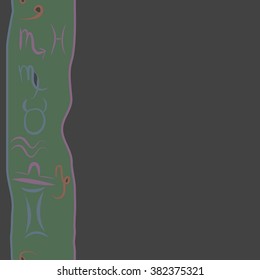 Zodiac vertical pattern, sign , doodles, hole,taurus,capricorn,virgo,pisces, cancer,scorpio,libra, gemini,aquarius, spot, hole, copy space. Hand drawn, seamless.