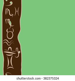 Zodiac vertical pattern, sign , doodles, hole,taurus,capricorn,virgo,pisces, cancer,scorpio,libra, gemini,aquarius, spot, hole, copy space. Hand drawn, seamless.