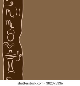 Zodiac vertical pattern, sign , doodles, hole,taurus,capricorn,virgo,pisces, cancer,scorpio,libra, gemini,aquarius, spot, hole, copy space. Hand drawn, seamless.