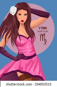 Zodiac: Virgo astrological sign.  Illustration with portrait of a pin up girl. 