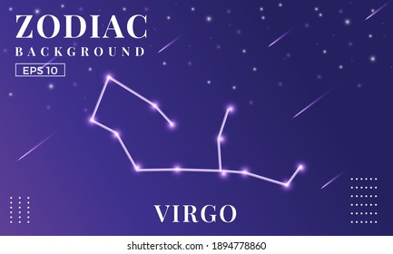 Zodiac Virgo background at night with beautiful shooting star and stars ornaments. Perfect for copybook brochures, school books, Notebook paper, book, magazine template.