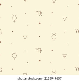 Zodiac Virgo Background Seamless Pattern. Mystic Spiritual Astrology Signs