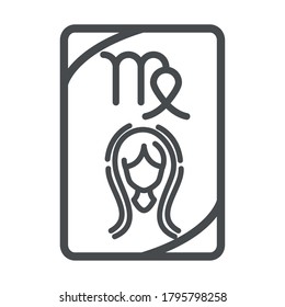 zodiac virgo esoteric tarot prediction card line style icon vector illustration