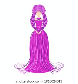 Zodiac, Virgo zodiac sign illustration as a beautiful girl with braids. Vintage zodiac boho style fashion illustration in pastel colors.