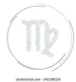 The zodiac virgo symbol filled with dark blue dots. Pointillism style. Vector illustration on white background