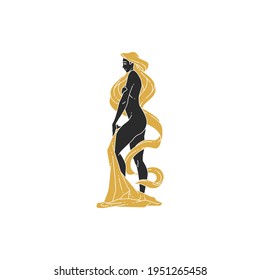 Zodiac virgo woman horoscope sign line art silhouette vector illustration. Beautiful female as zodiac virgo symbol for feminine astrology card template or poster.