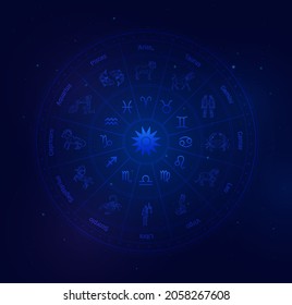 Zodiac wheel and signs with galaxy stars background, Astrology horoscope with signs. Aries, taurus, gemini ,cancer,leo, virgo, libra, scorpio, sagittarius, capricorn, aquarius , pisces, vector symbols